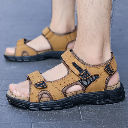 Genuine leather men sandals suede leather beach sandalias hombre cowhide male summer shoes slippers outdoor casual  sandals men