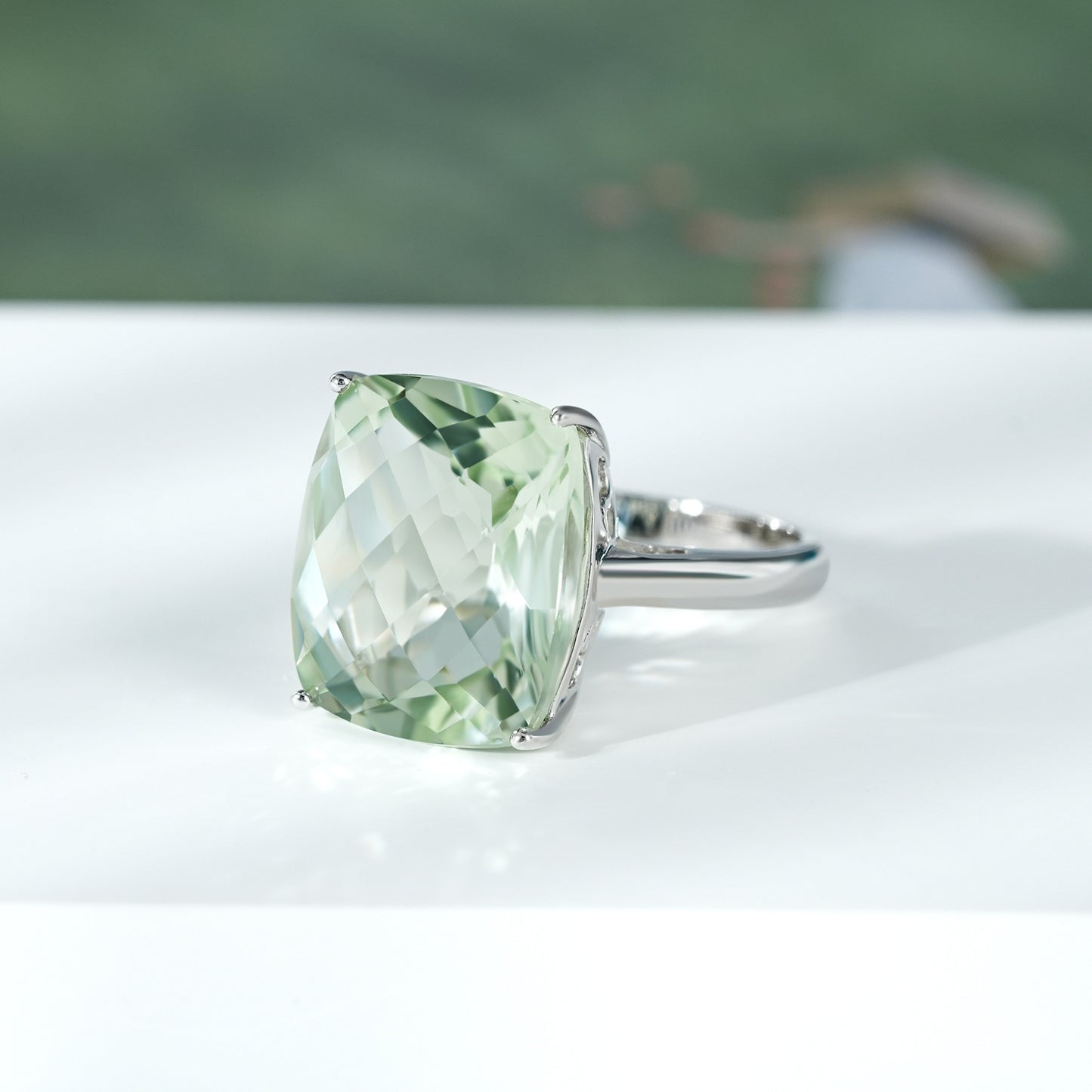 Natural Green Amethyst Ring Female S925 Sterling Silver Gemstone Inlaid Luxury