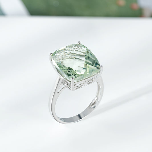 Natural Green Amethyst Ring Female S925 Sterling Silver Gemstone Inlaid Luxury