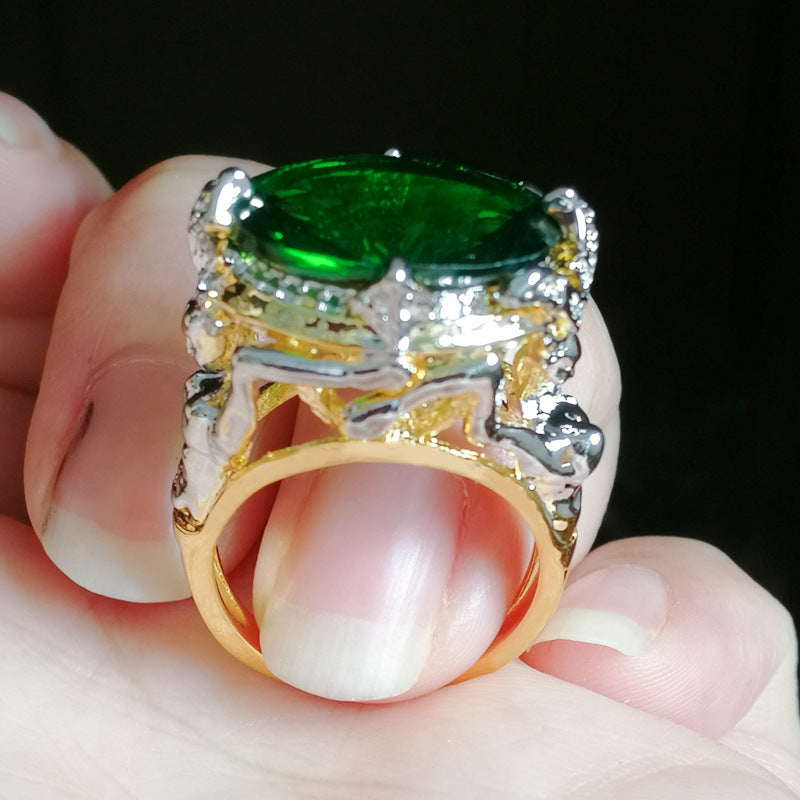 Inlaid Mermaid Green Zircon Ring