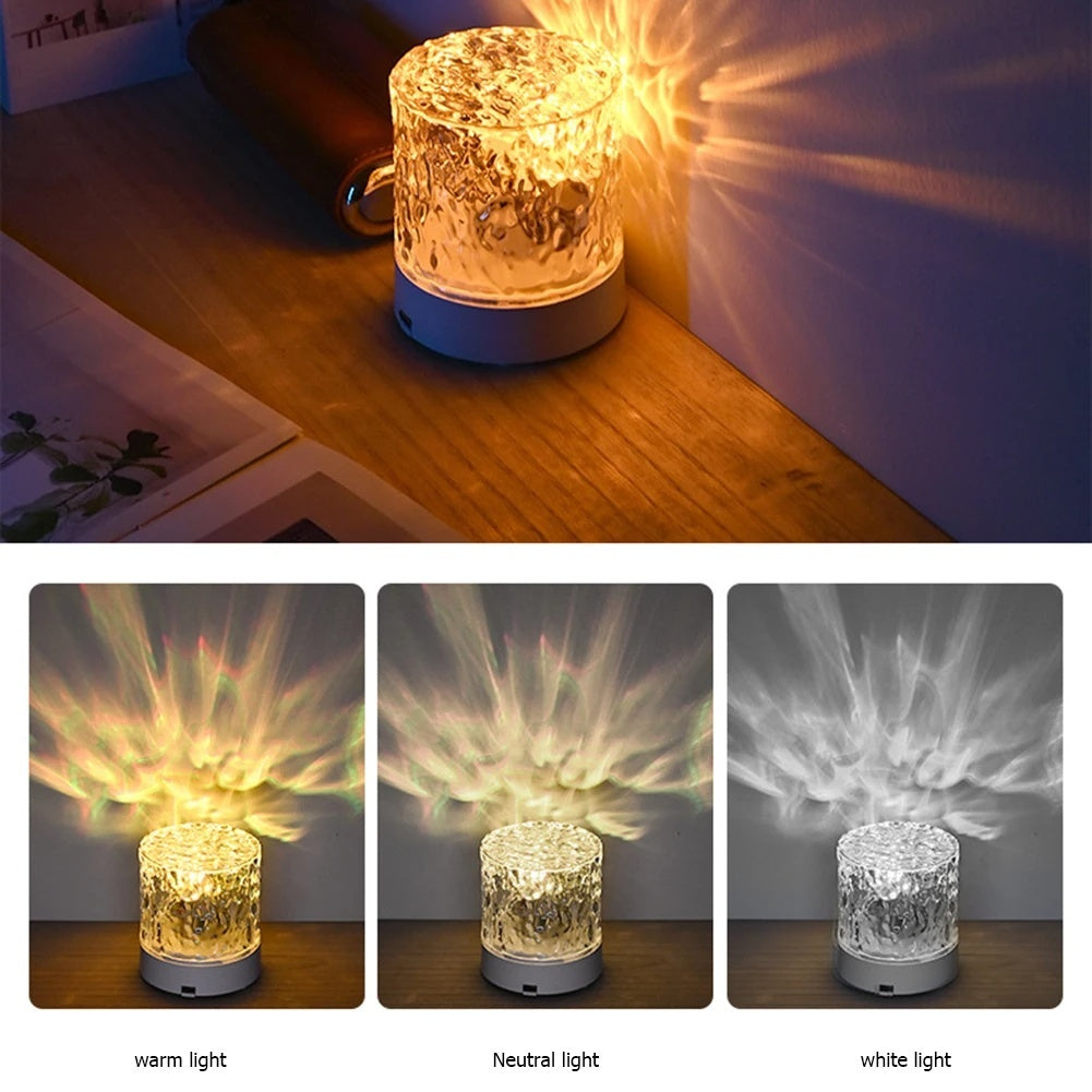 Crystal Lamp Water Ripple Projector Night Light Decoration Home Houses Bedroom Aesthetic Atmosphere Holiday Gift Sunset Lights Home Decor